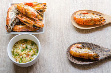 Thai style barbecue, grilled shrimp with seafood spicy dipping sauce