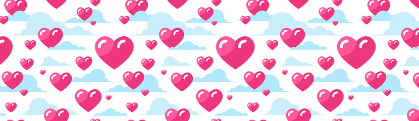 Pink Hearts Horizontal Background Decoration For Valentines Day Holiday Poster Or Web Banner Design Vector Illustration