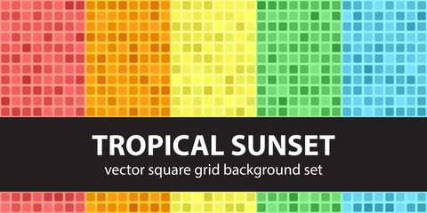Square pattern set Tropical Sunset. Vector seamless tile backgrounds