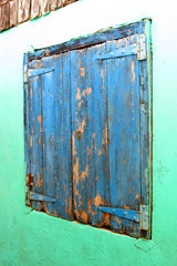 Vibrant wooden door in the Caribbean island of Grenada