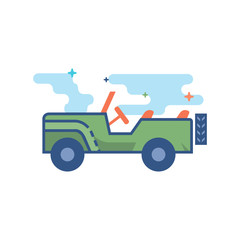 Military vehicle icon in outlined flat color style. Vector illustration.