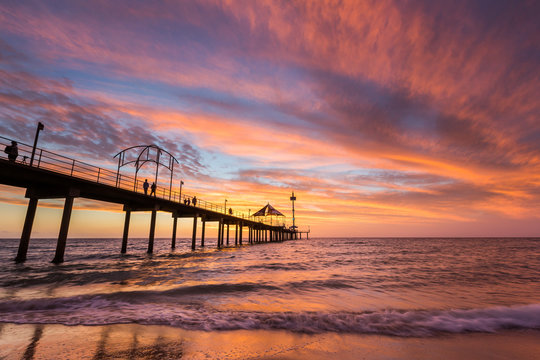 A vibrant sunset at Brighton Jetty in Brighton, Adelaide, South Australia, Australia on 1st February 2018