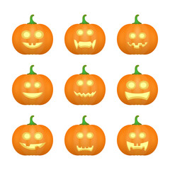 Halloween carved pumpkins. Carved face emotions set. Vector