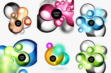 Set of glass shapes banner set with blurred effects