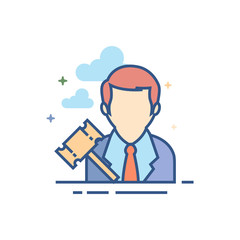 Auctioneer icon in outlined flat color style. Vector illustration.