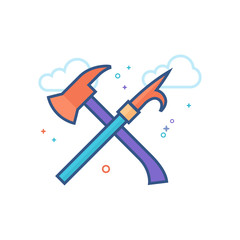 Fireman tools icon in outlined flat color style. Vector illustration.