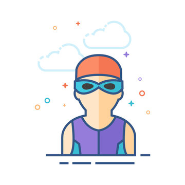 Swimming athlete icon in outlined flat color style. Vector illustration.