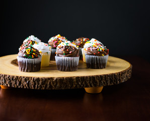 Chocolate and vanilla cupcakes with sprinkles