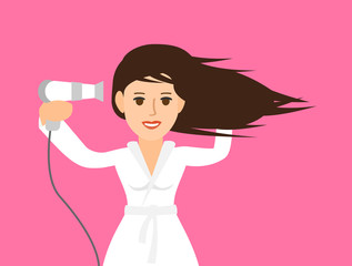 woman drying hair with hairdryer
