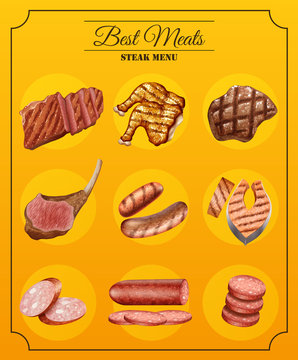 Different types of steaks on menu