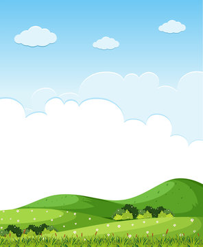Background scene with green grass on the hills