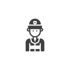 Fireman icon vector, filled flat sign, solid pictogram isolated on white. Firefighter symbol, logo illustration.