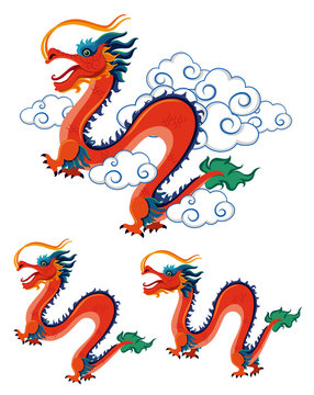 Chinese dragons on white background