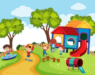 Obraz na płótnie Canvas Happy children in playground at daytime