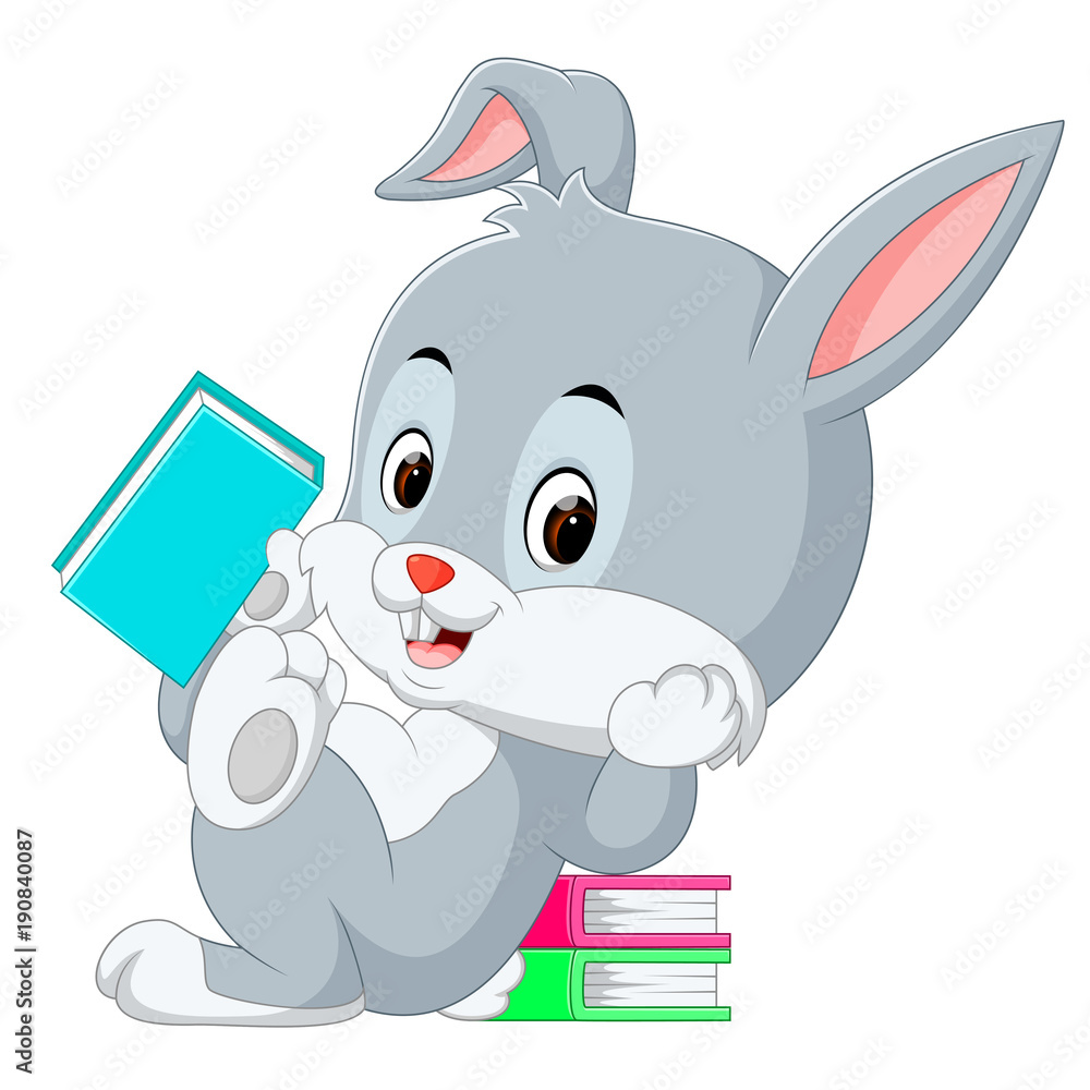 Sticker Rabbit cartoon holding book