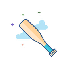 Baseball bat icon in outlined flat color style. Vector illustration.