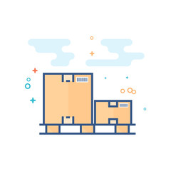 Logistic box icon in outlined flat color style. Vector illustration.