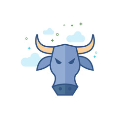 Bullish icon in outlined flat color style. Vector illustration.