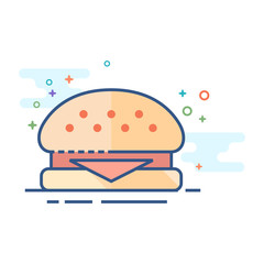 Burger icon in outlined flat color style. Vector illustration.