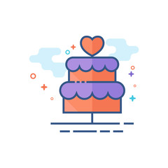Wedding cake icon in outlined flat color style. Vector illustration.