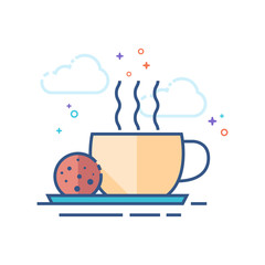 Coffee cup icon in outlined flat color style. Vector illustration.