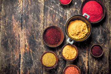 Various ground spices and herbs.