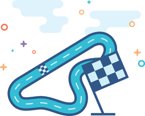 Race circuit icon in outlined flat color style. Vector illustration.