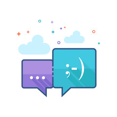 Chat sign icon in outlined flat color style. Vector illustration.
