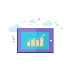 Pie chart icon in outlined flat color style. Vector illustration.