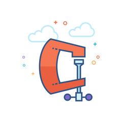 Clamp tool icon in outlined flat color style. Vector illustration.