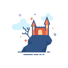 Obraz premium Dark castle icon in outlined flat color style. Vector illustration.