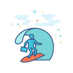 Businessman challenge icon in outlined flat color style. Vector illustration.