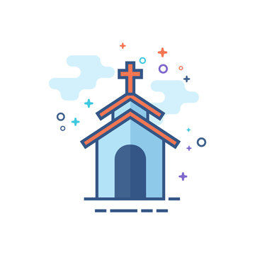 recommend clip art: Church icon in outlined flat color style. Vector illustration.