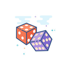 Dice icon in outlined flat color style. Vector illustration.