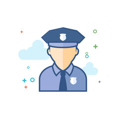 Police avatar icon in outlined flat color style. Vector illustration.