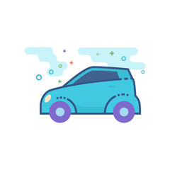 Green car icon in outlined flat color style. Vector illustration.