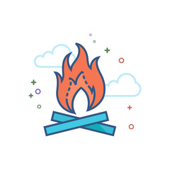 Camp fire icon in outlined flat color style. Vector illustration.