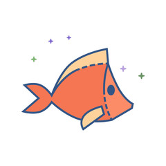 Hooked fish icon in outlined flat color style. Vector illustration.
