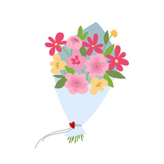 Obraz premium Wiosenny bukiet kwiatów. Walentynki, bukiet ślubny, urodziny bukiet kwiatów. Ilustracja wektorowa w płaskiej konstrukcji