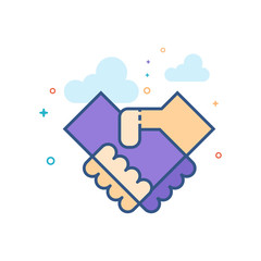 Handshake icon in outlined flat color style. Vector illustration.