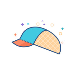 Cycling hat icon in outlined flat color style. Vector illustration.