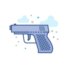 Arm gun icon in outlined flat color style. Vector illustration.