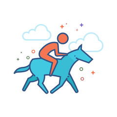 Horse riding icon in outlined flat color style. Vector illustration.