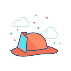 Fireman hat icon in outlined flat color style. Vector illustration.