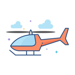 Helicopter icon in outlined flat color style. Vector illustration.