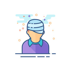 Injured head icon in outlined flat color style. Vector illustration.