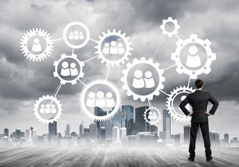 Social connection concept drawn on screen as symbol for teamwork and cooperation