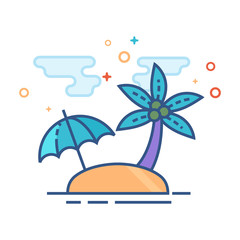 Island icon in outlined flat color style. Vector illustration.