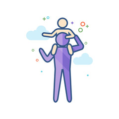 Man holding kid icon in outlined flat color style. Vector illustration.