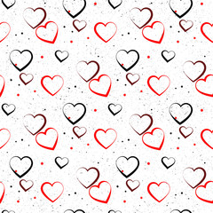 Seamless pattern with black and red hearts on a white background. Valentine's Day. Vector illustration